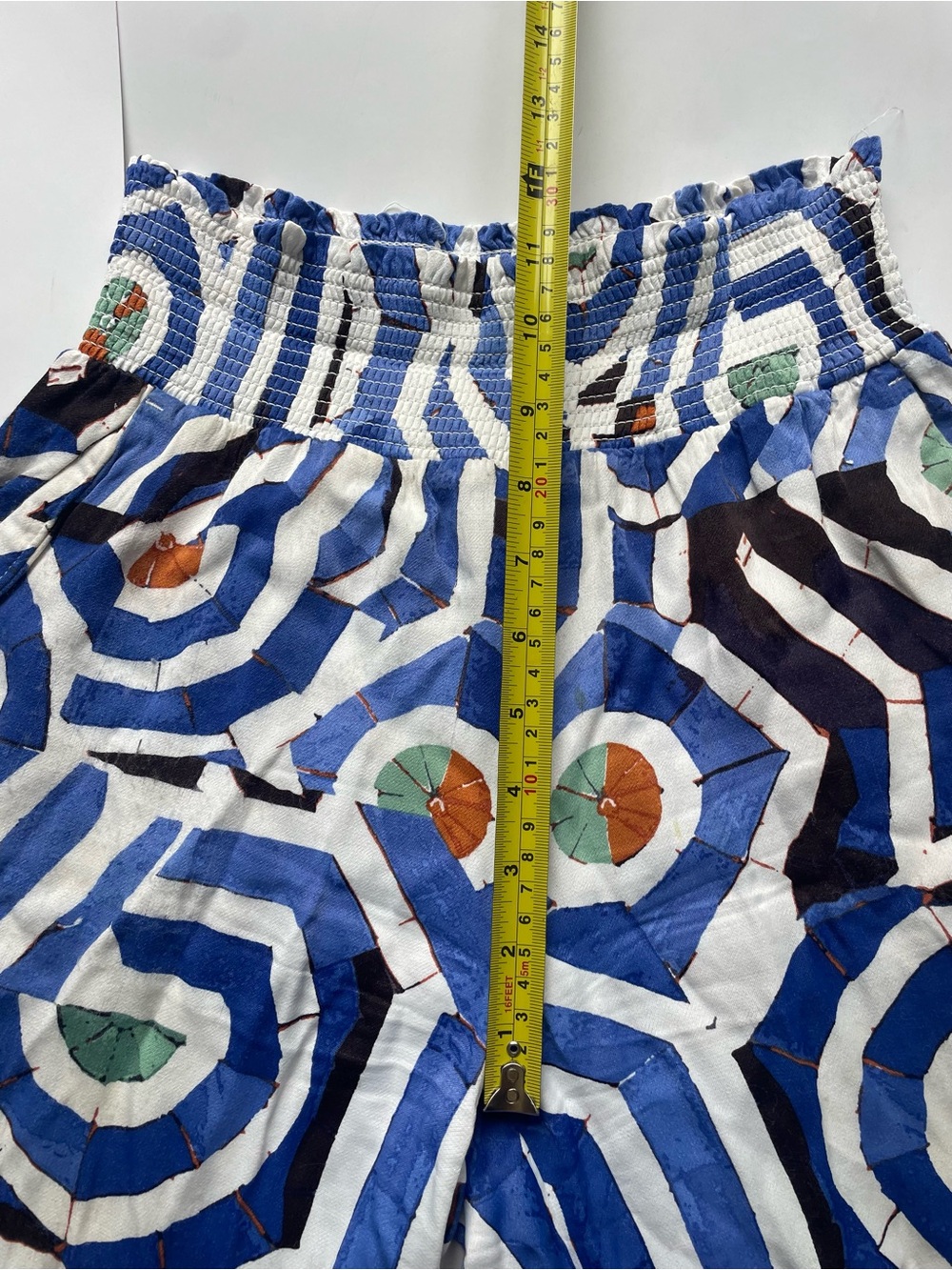 Anthropologie Blue & White Geo-Print Wide Leg Pants - Picture 3 of 8